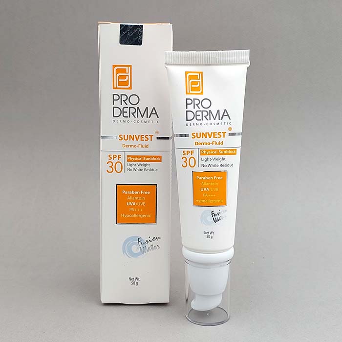 فلوئید ضدافتاب پرودرما spf30 بی رنگ مناسب پوست معمولی تا خشک وحساس