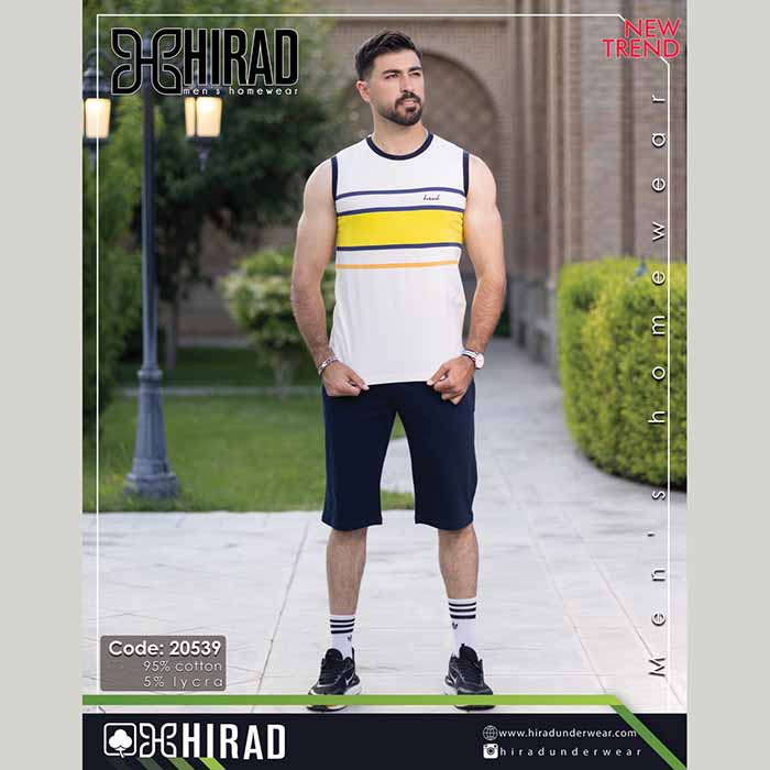 ست حلقه ای و شلوارک نخی مردانه مدل 20539 برند هیراد نخ پنیه