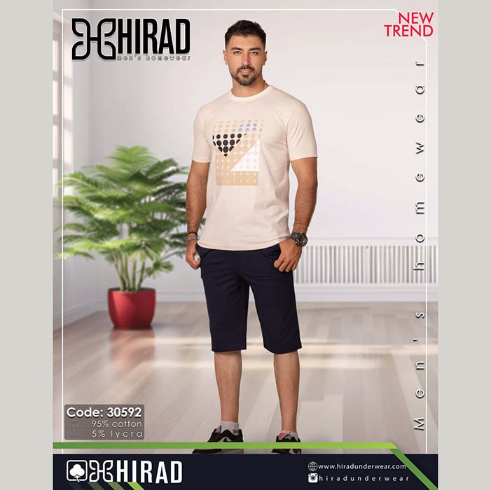 ست تی شرت و شلوارک نخی مردانه مدل 30592 برند هیراد نخ پنیه