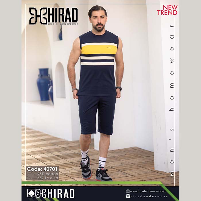 ست حلقه ای و شلوارک نخی مردانه مدل 40701 برند هیراد نخ پنیه
