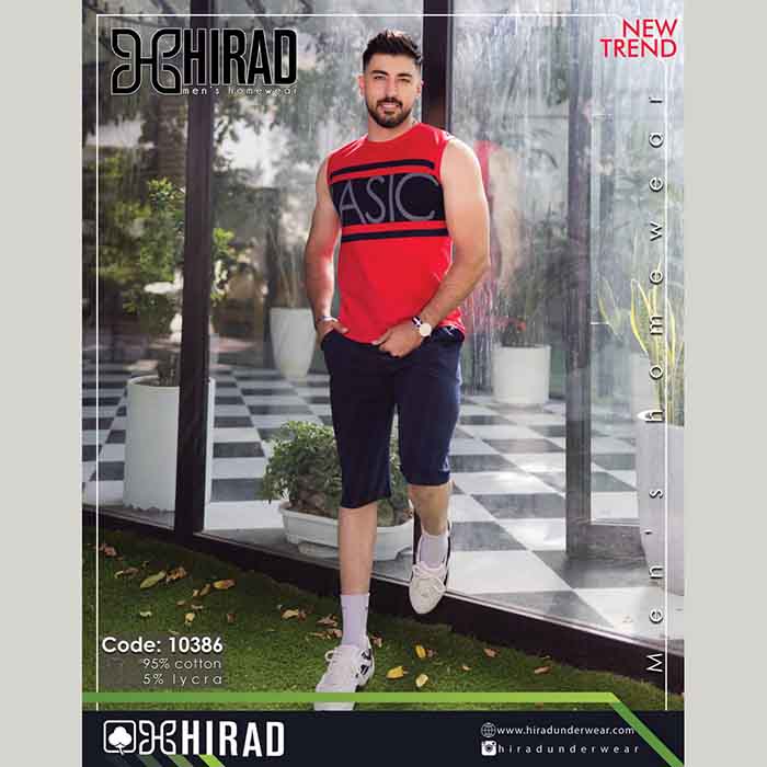 ست حلقه ای و شلوارک نخی مردانه مدل 10386 برند هیراد نخ پنیه
