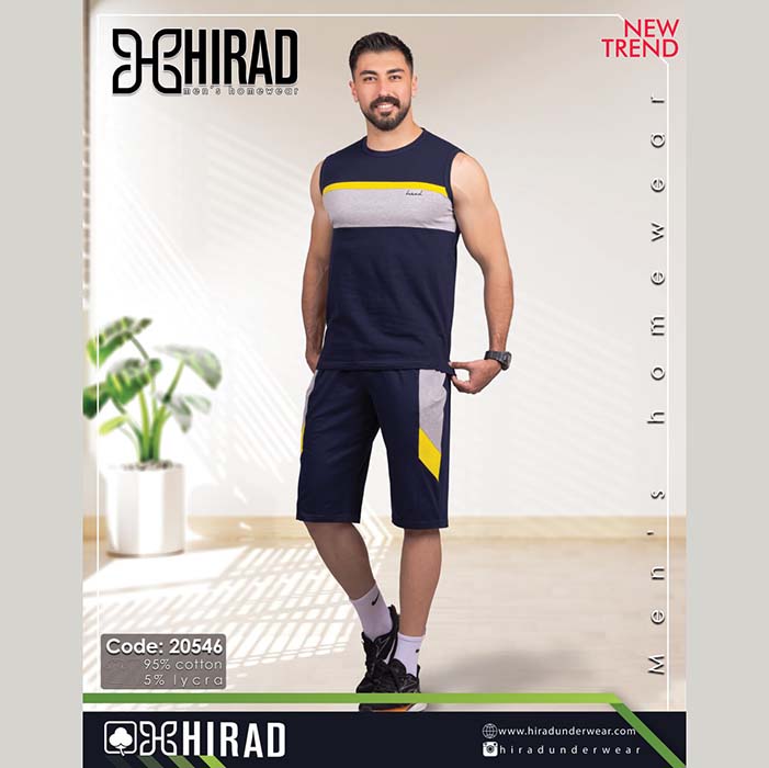 ست حلقه ای و شلوارک نخی مردانه مدل 20546 برند هیراد نخ پنیه سایز XXL