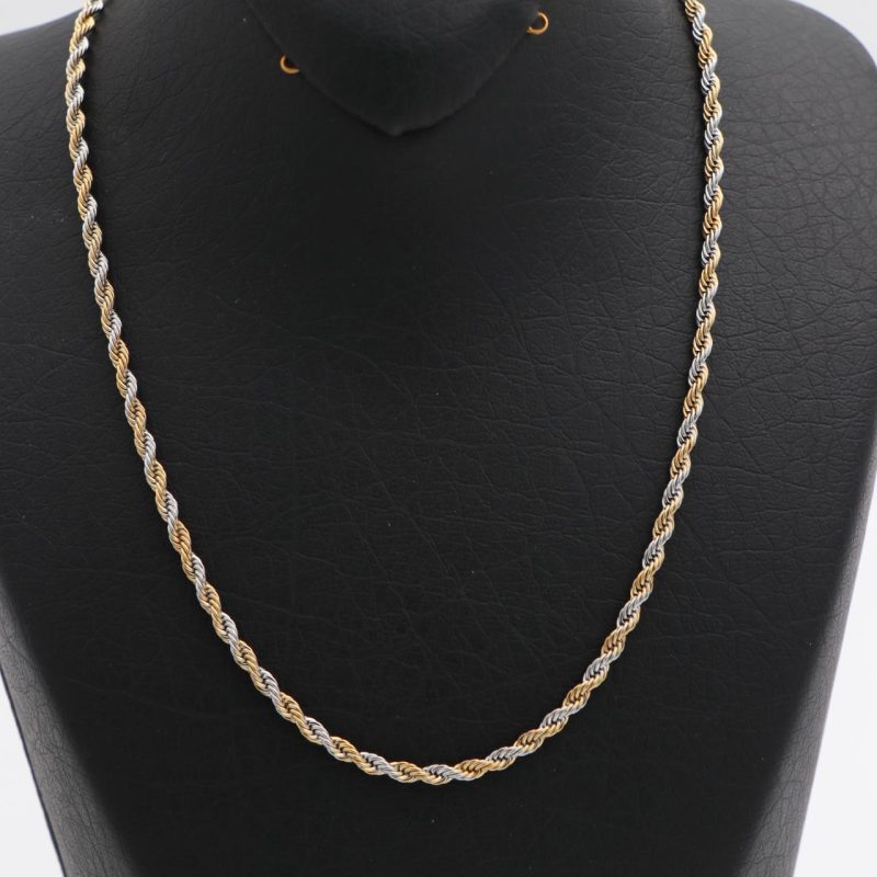 زنجیر استیل طنابی دو رنگ طلایی نقره ای 3mm وارداتی 75744
