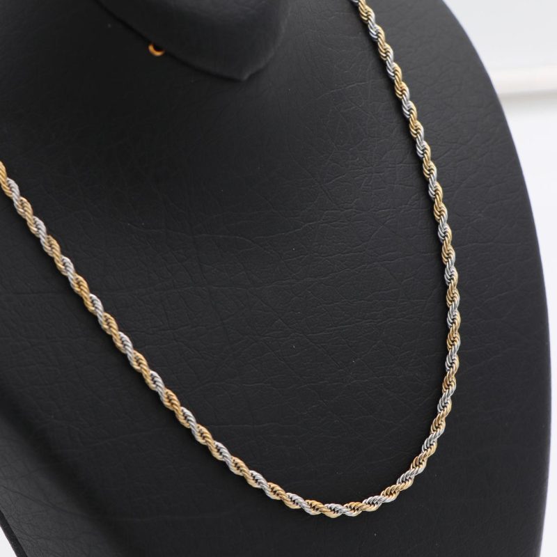 زنجیر استیل طنابی دو رنگ طلایی نقره ای 3mm وارداتی 75744