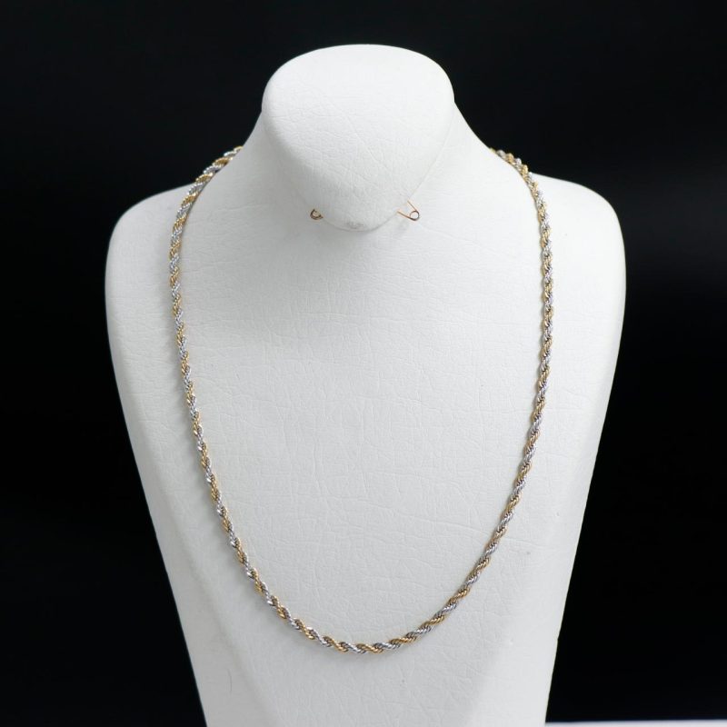 زنجیر استیل طنابی دو رنگ طلایی نقره ای 3mm وارداتی 75744