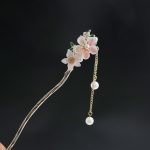 کانزاشی طرح گل صورتی پاستیلی آویزدار طلایی